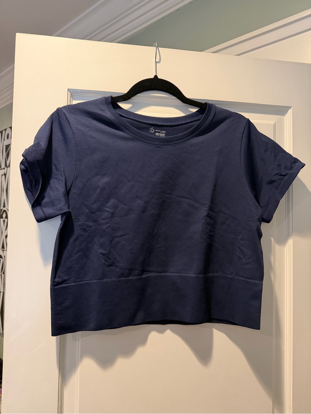 aerie Deep Navy Cropped Short Sleeve Top